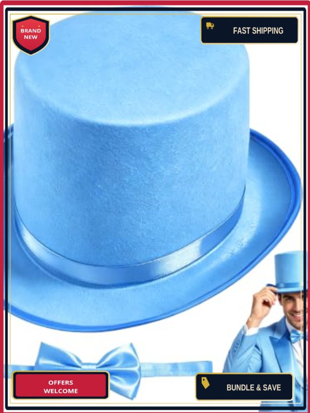 Felt Top Hat & Satin Bow Tie Adult Costume Set Victorian Magician